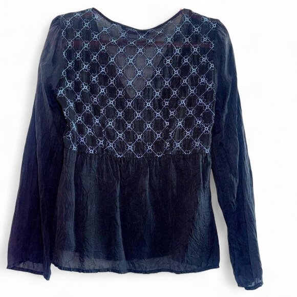 Johnny Was Vintage Boho Side Tie Blouse Orange Blue Yellow Floral Embroidery - Picture 8 of 8